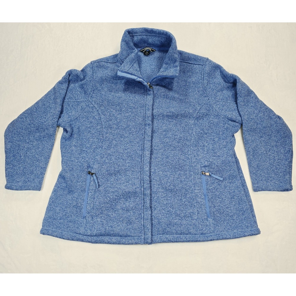 Lands End Womens 2X Blue Marl Full Zip Fleece Sweater Jacket Sherpa Lined
